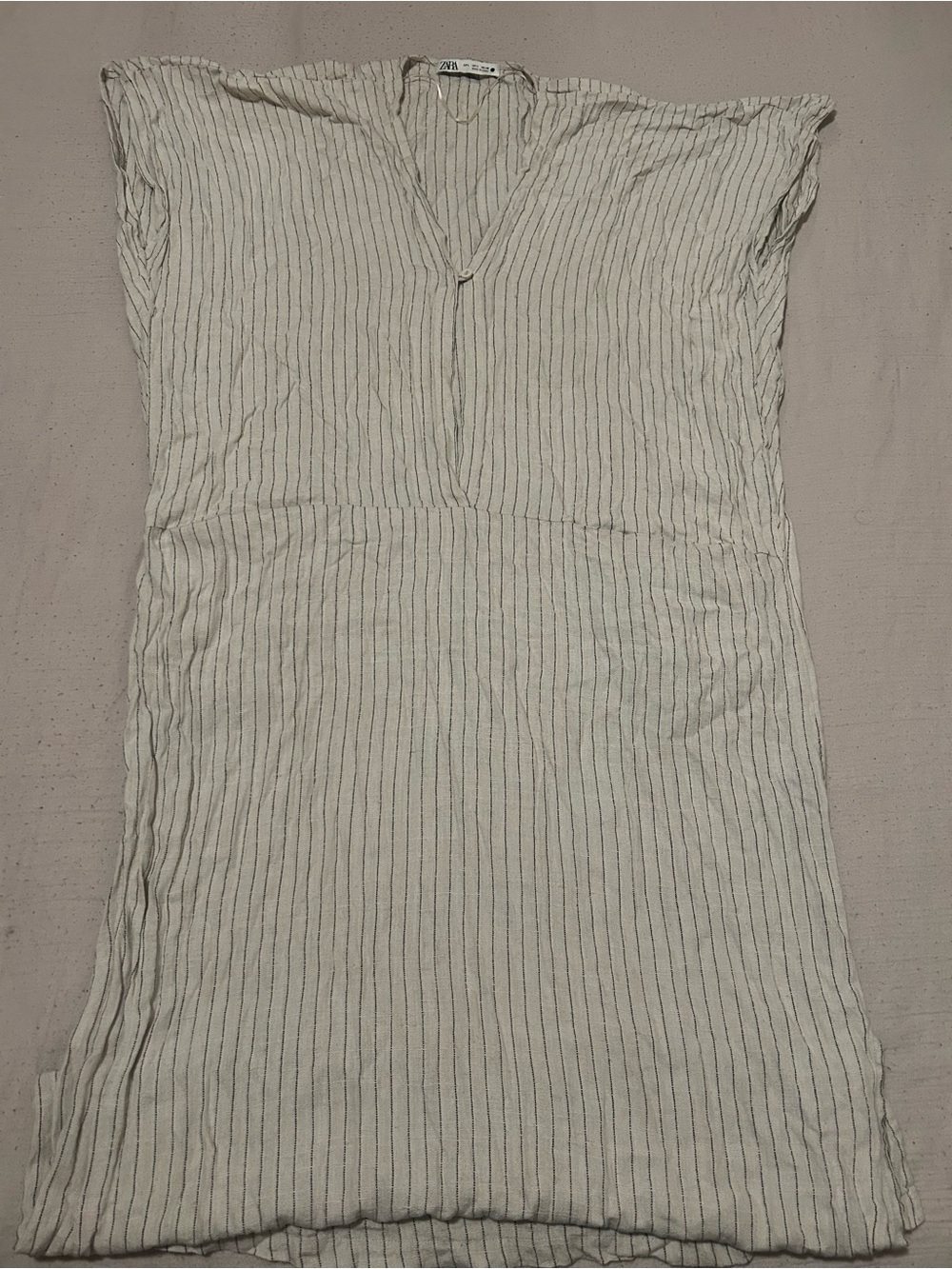 Zara Cream Dress with Thin Black Stripes Midi